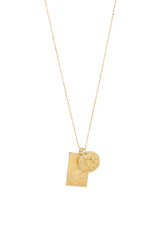 front-view-of-spell-s-aquarius-stargazer-zodiac-necklace-the-double-embossed-pendant-charm-necklace-comes-in-22k-gold-vermeil-and-hangs-from-a-twisted-rope-chain